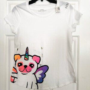 NWT Girls Justice Short Sleeve Top‎ w/Dog Unicorn - Forever